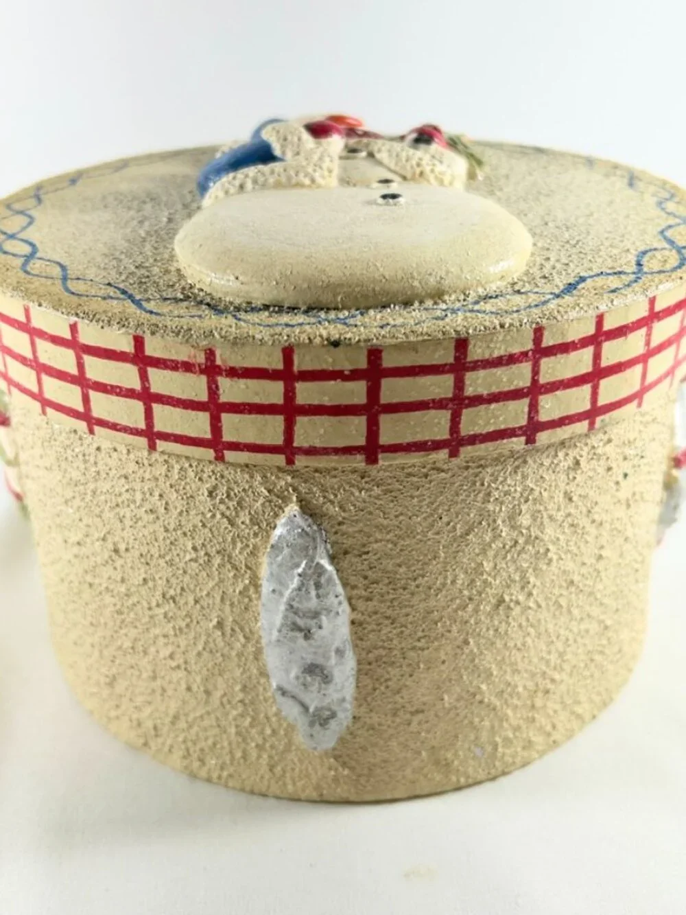 Snowman Circular Box Decorated With Holiday Ornaments